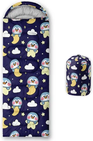 Axolotl Penguin Star Sleeping Bag,3 Season Warm and Cool Weather Moon Cloud Sleeping Bag for Boys Girls Teens,Waterproof Lightweight Lovely Animal Sleeping Bag for Traveling,Outdoors Camping,Navy Blue