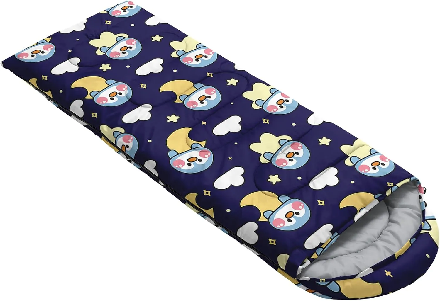 Axolotl Penguin Star Sleeping Bag,3 Season Warm and Cool Weather Moon Cloud Sleeping Bag for Boys Girls Teens,Waterproof Lightweight Lovely Animal Sleeping Bag for Traveling,Outdoors Camping,Navy Blue