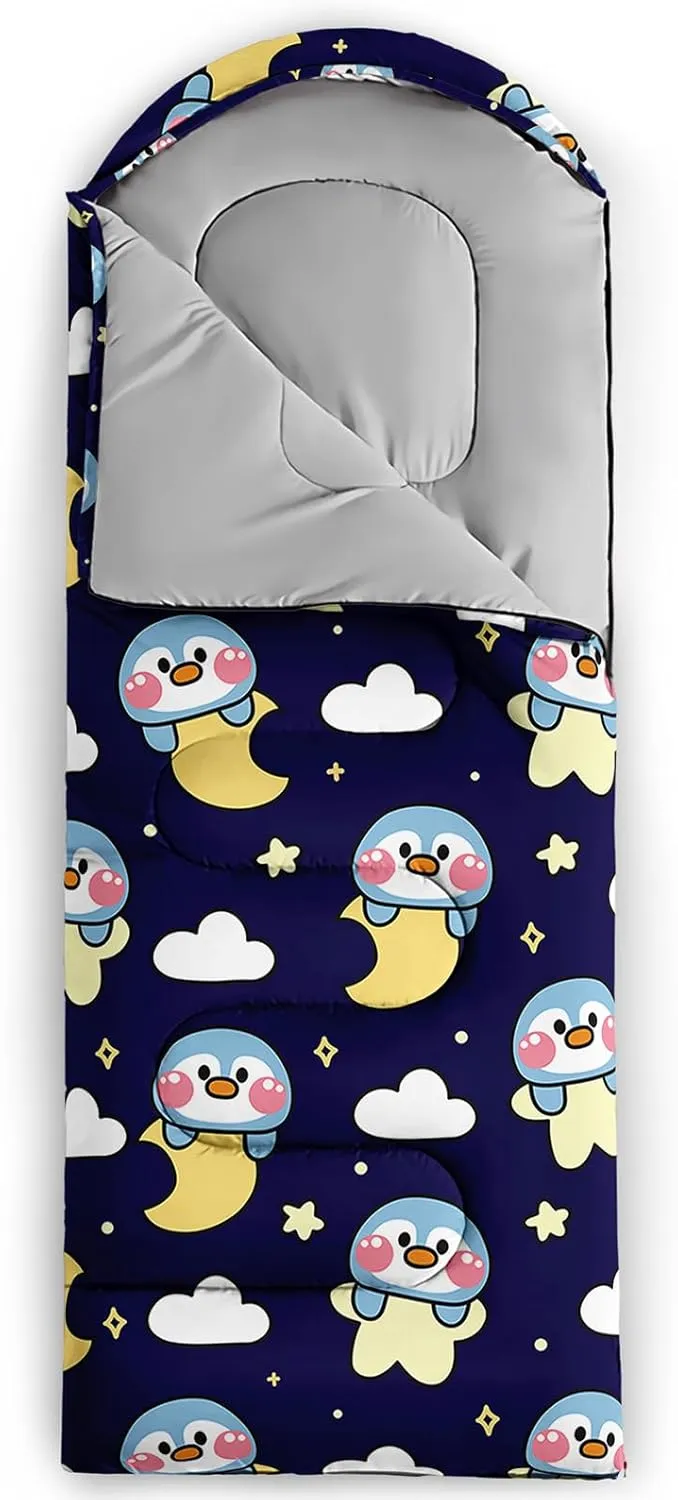 Axolotl Penguin Star Sleeping Bag,3 Season Warm and Cool Weather Moon Cloud Sleeping Bag for Boys Girls Teens,Waterproof Lightweight Lovely Animal Sleeping Bag for Traveling,Outdoors Camping,Navy Blue