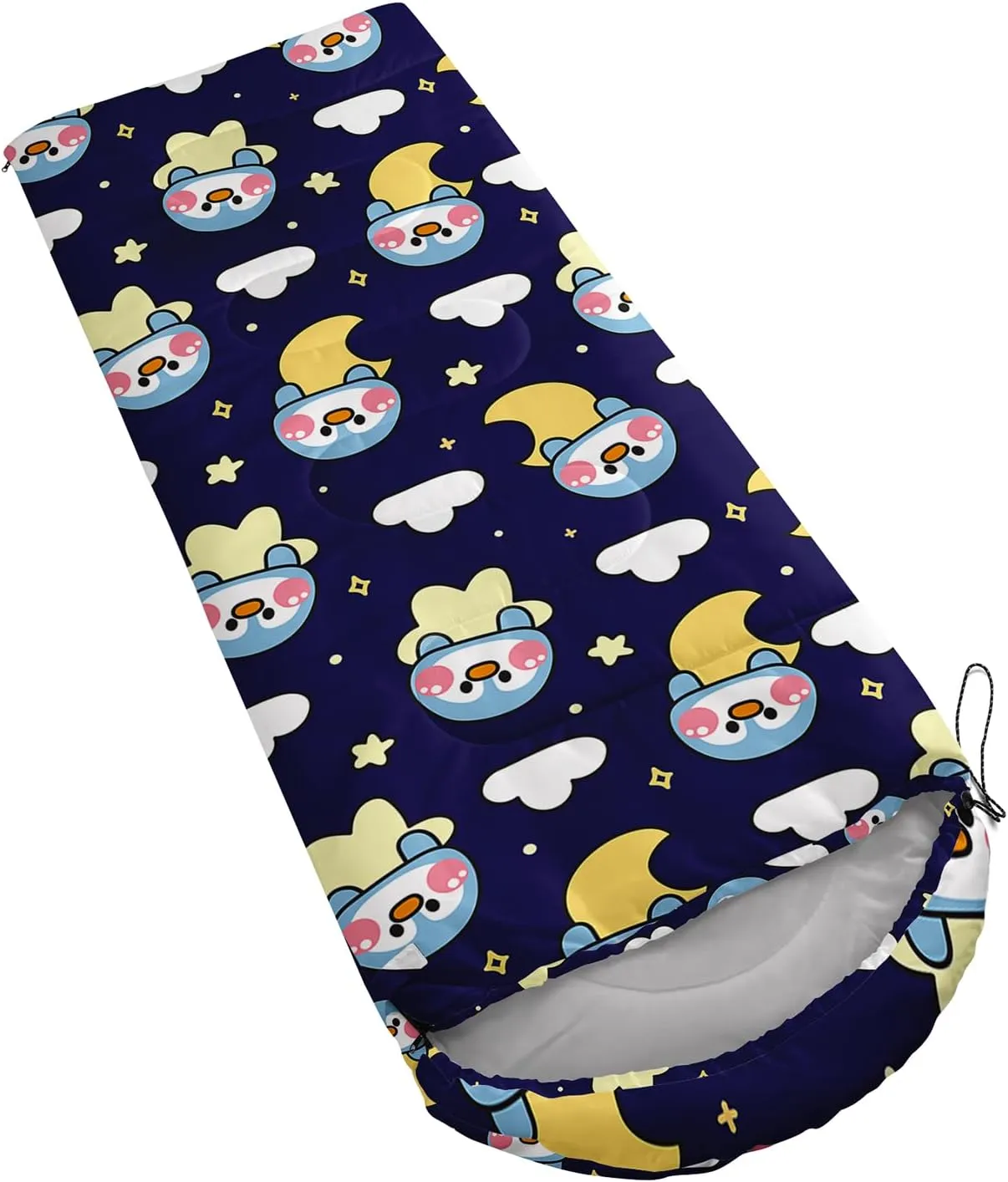 Axolotl Penguin Star Sleeping Bag,3 Season Warm and Cool Weather Moon Cloud Sleeping Bag for Boys Girls Teens,Waterproof Lightweight Lovely Animal Sleeping Bag for Traveling,Outdoors Camping,Navy Blue