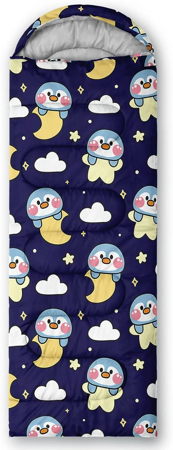 Axolotl Penguin Star Sleeping Bag,3 Season Warm and Cool Weather Moon Cloud Sleeping Bag for Boys Girls Teens,Waterproof Lightweight Lovely Animal Sleeping Bag for Traveling,Outdoors Camping,Navy Blue