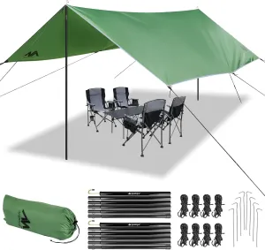 AYAMAYA Camping Tarp with Poles Heavy Duty, 10 x 15 FT Extra Large Waterproof Tarp Tent Awning, Hammock Rain Fly Sun Shelter for Camping, Beach, Picnic, Outdoor Activities