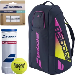 Babolat Pure Aero Rafa Racquet Holder x12 Tennis Bag (Navy/Yellow/Pink) with Optional Accessories
