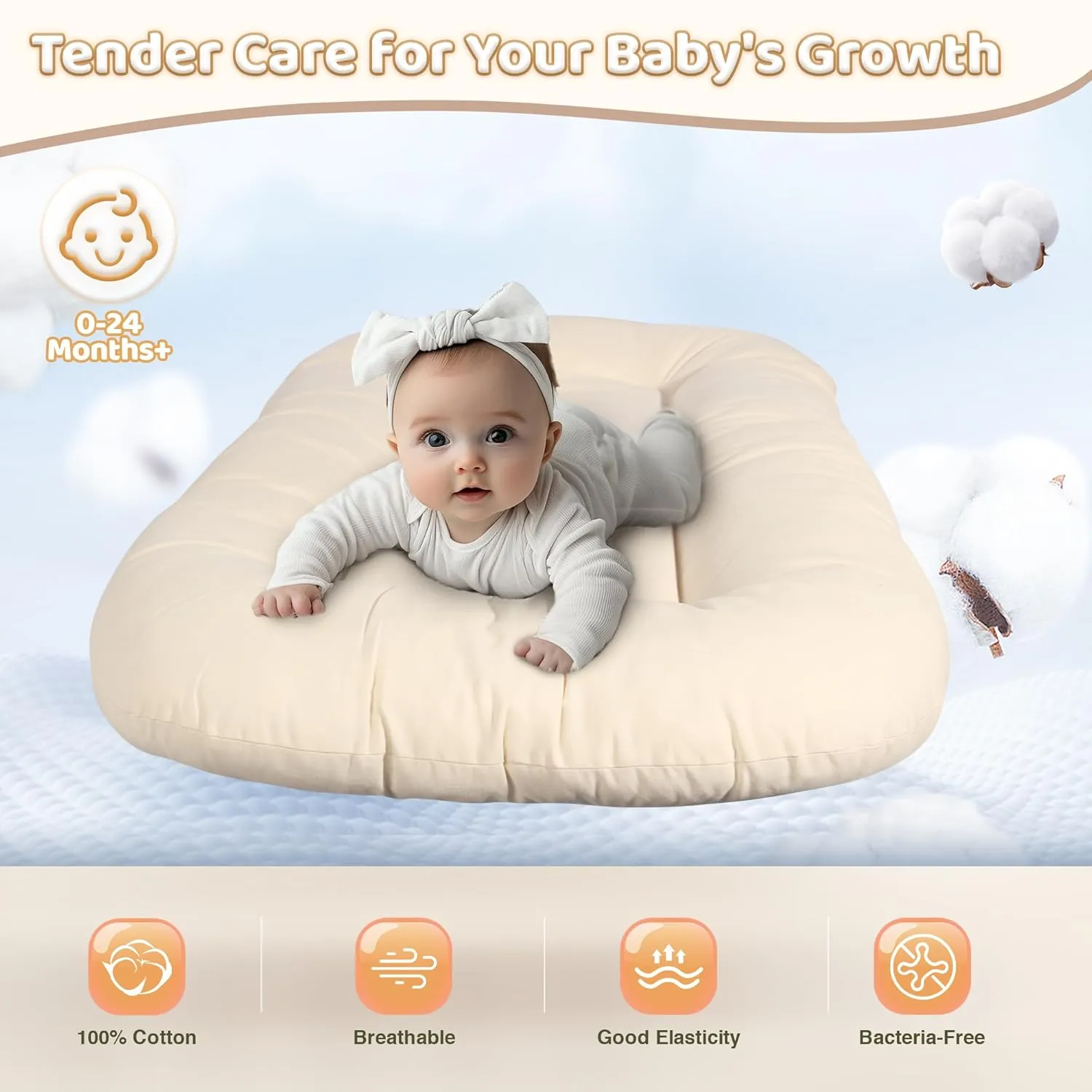 Baby Lounger - Baby Lounger Pillow for Newborn, 0-24 Months, Infant Lounger for Home and Travel, Soft Cotton, Co Sleeping Baby Nest, Newborn Babies Essentials Gifts, White (Lounger Cover Included)