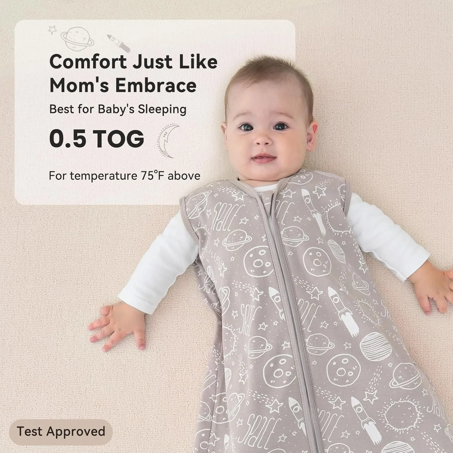 Baby Sleep Sack 12-18 Months 3 Pack 100% Cotton Lightweight 0.5 TOG Wearable Blanket Baby Sleep Bag with 2-Way Zipper for Newborn Infant White Gray Blue Space