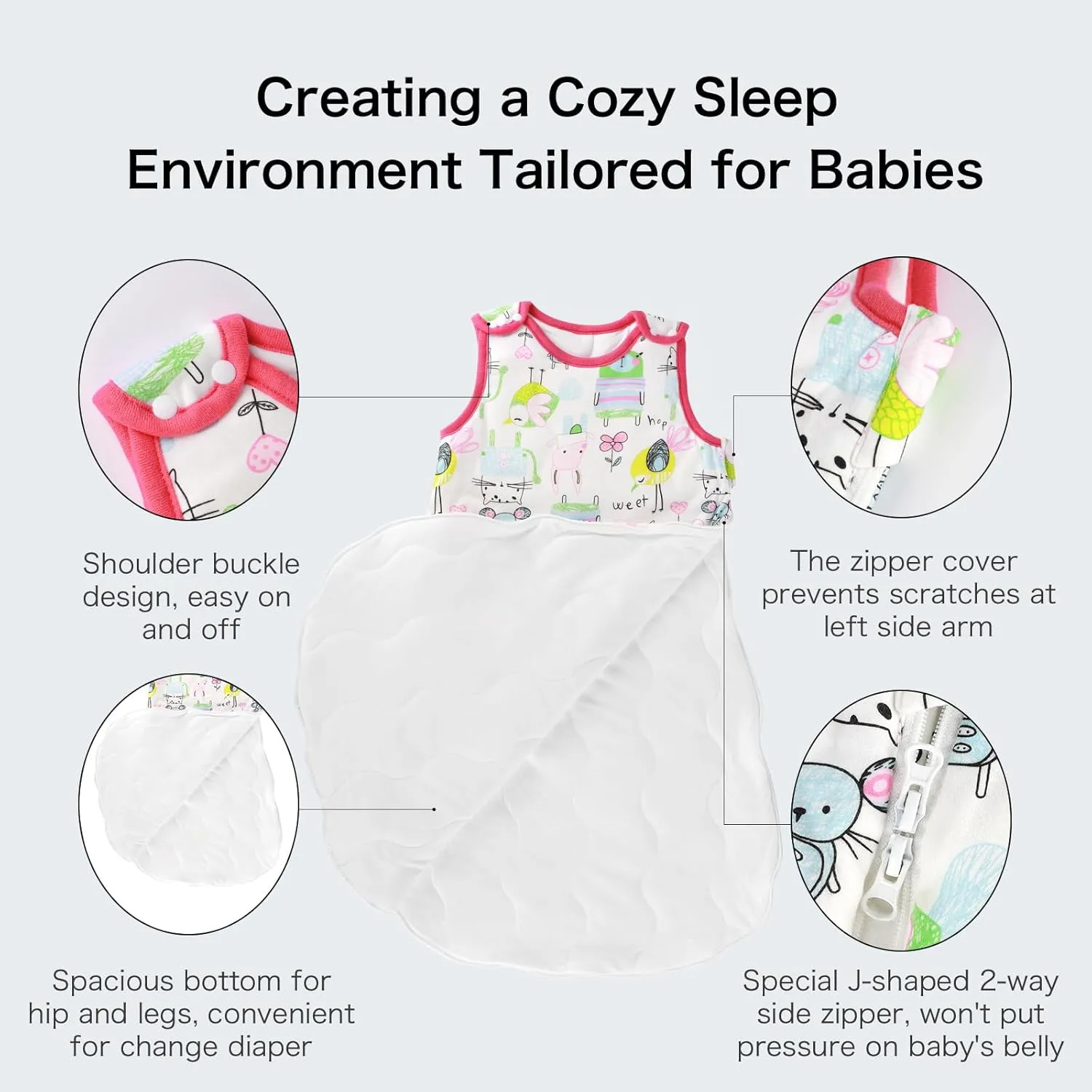 Baby Sleep Sack 1.5 Tog Cotton, Wearable Blanket, 2-Way Zipper Sleepsack, Soft Baby Sleeping Bag 6-12 Months M Size