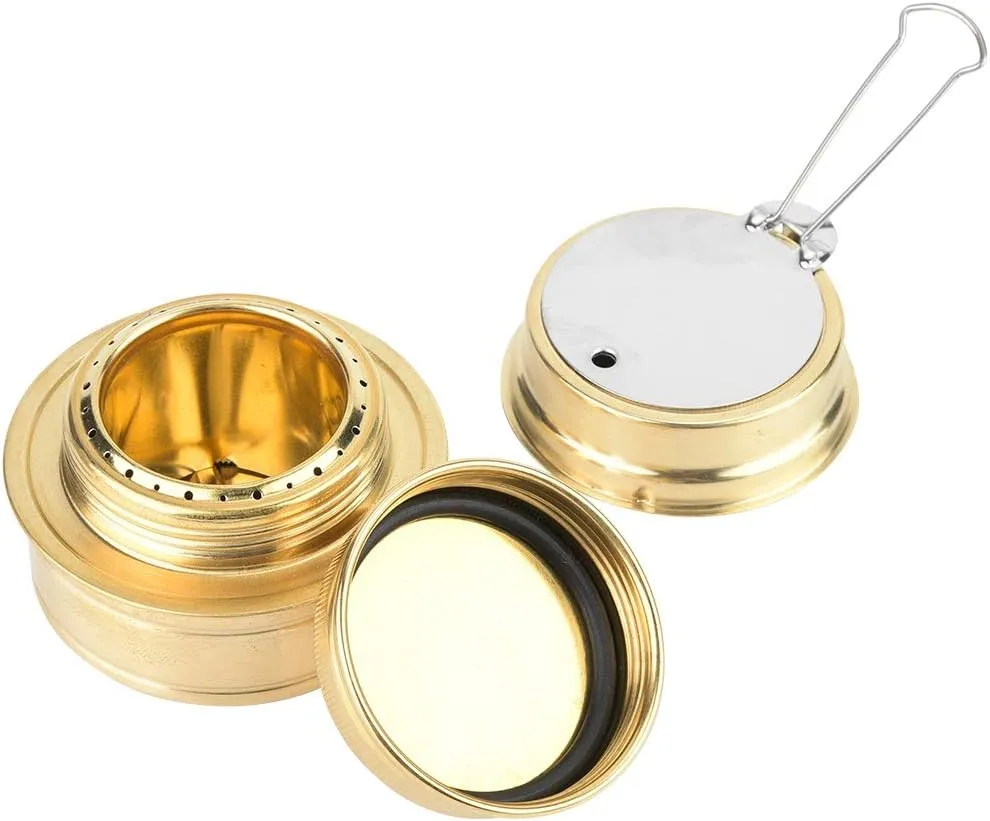 Backpacking Portable Mini Alcohol Stove, Lightweight Brass Burner, Camping Cooktop with Aluminium Stand and Flame Regulator for Hiking, Picnic, BBQ and Survival (Green)