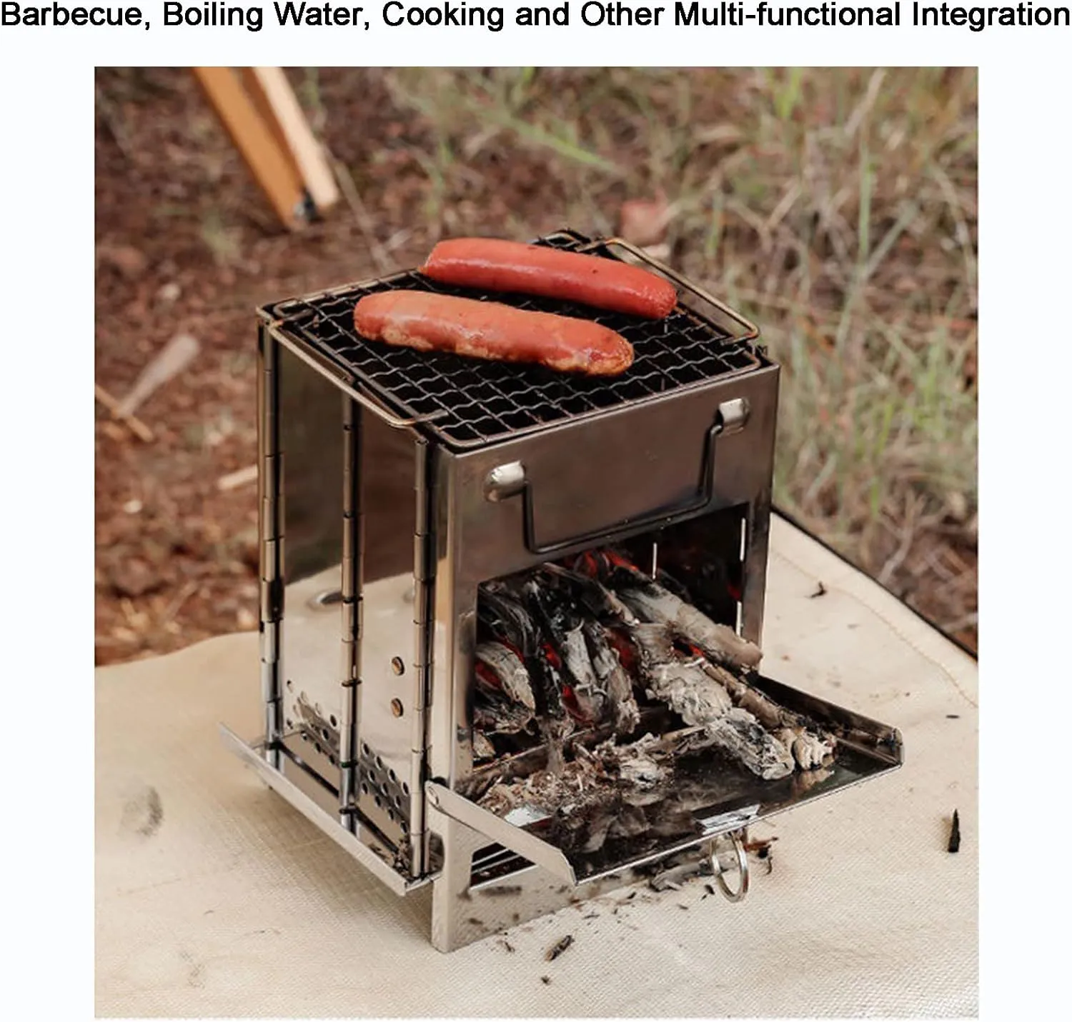 Backpacking Stove, Camping Wood Stove, Folding Camp Stove, Wood Burning Stove, Portable Fire Pit for Outdoor Cooking, with Grill   Tote Bag(Small)