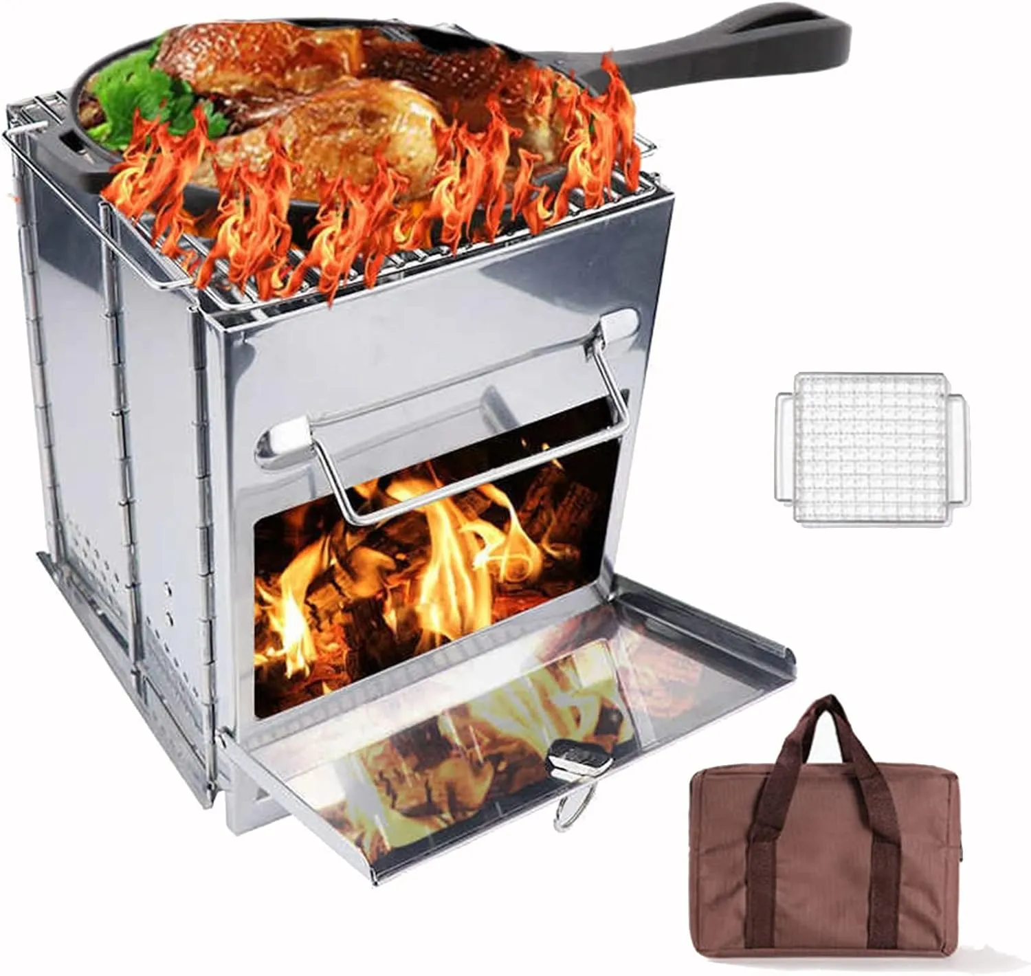 Backpacking Stove, Camping Wood Stove, Folding Camp Stove, Wood Burning Stove, Portable Fire Pit for Outdoor Cooking, with Grill   Tote Bag(Small)