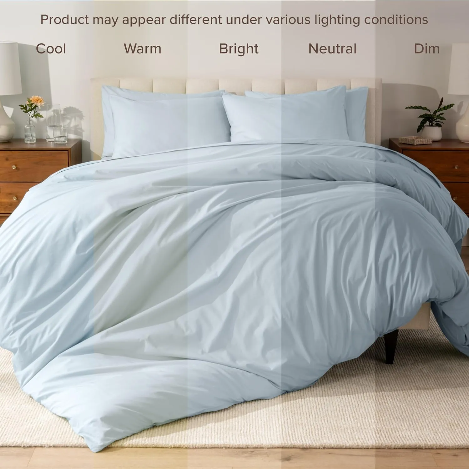 Bare Home 100% Organic Cotton King/California King Duvet Cover Set - Crisp Percale Weave - 260 Thread Count - Lightweight & Breathable - Cooling Duvet Cover Set (King/Cal King, Winter Blue)