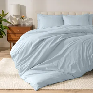 Bare Home 100% Organic Cotton King/California King Duvet Cover Set - Crisp Percale Weave - 260 Thread Count - Lightweight & Breathable - Cooling Duvet Cover Set (King/Cal King, Winter Blue)