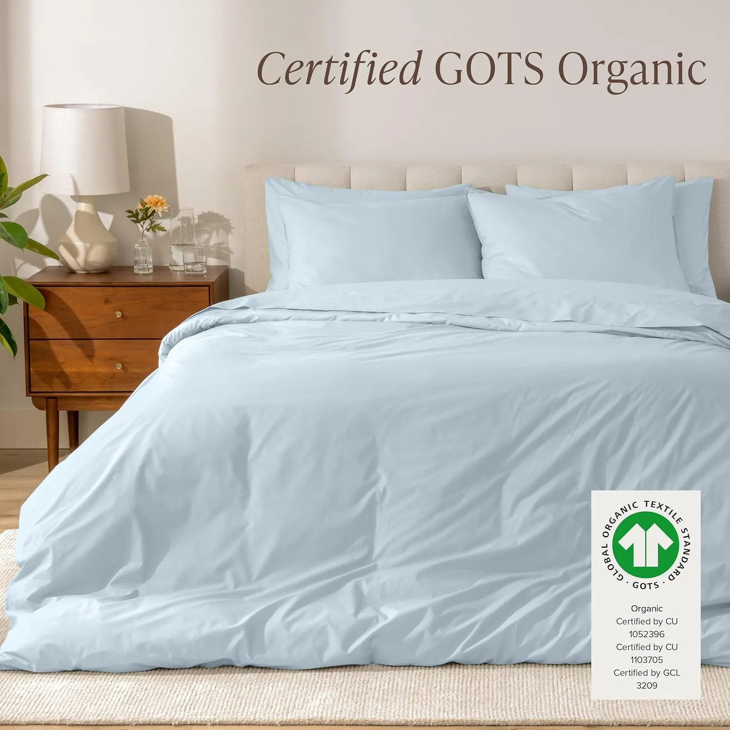 Bare Home 100% Organic Cotton King/California King Duvet Cover Set - Crisp Percale Weave - 260 Thread Count - Lightweight & Breathable - Cooling Duvet Cover Set (King/Cal King, Winter Blue)