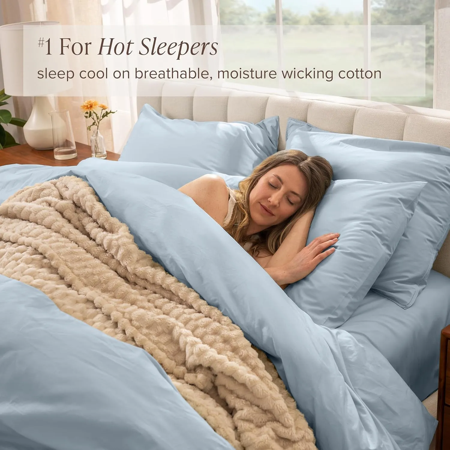 Bare Home 100% Organic Cotton King/California King Duvet Cover Set - Crisp Percale Weave - 260 Thread Count - Lightweight & Breathable - Cooling Duvet Cover Set (King/Cal King, Winter Blue)
