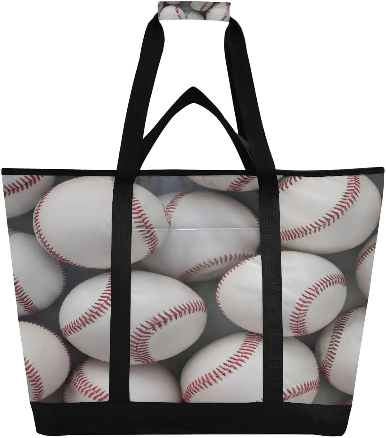 Baseballs Reusable Insulated Lunchbox Cooler Bag, Leakproof Kitchen Grocery Bag Collapsible Portable Cooler Tote Bag for Picnic, Camping, Office, Travel