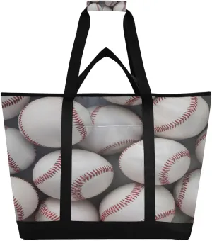 Baseballs Reusable Insulated Lunchbox Cooler Bag, Leakproof Kitchen Grocery Bag Collapsible Portable Cooler Tote Bag for Picnic, Camping, Office, Travel