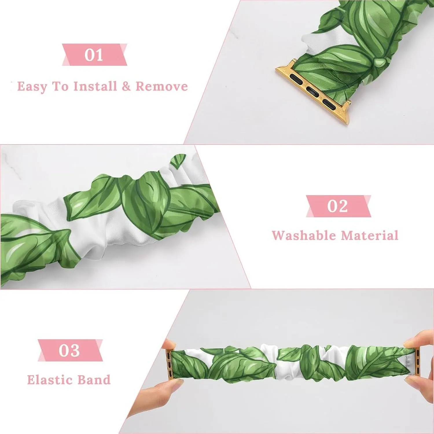 Basil Leaves Fashion Watch Strap Scrunchies Wristbands Compatible With IWatch Series
