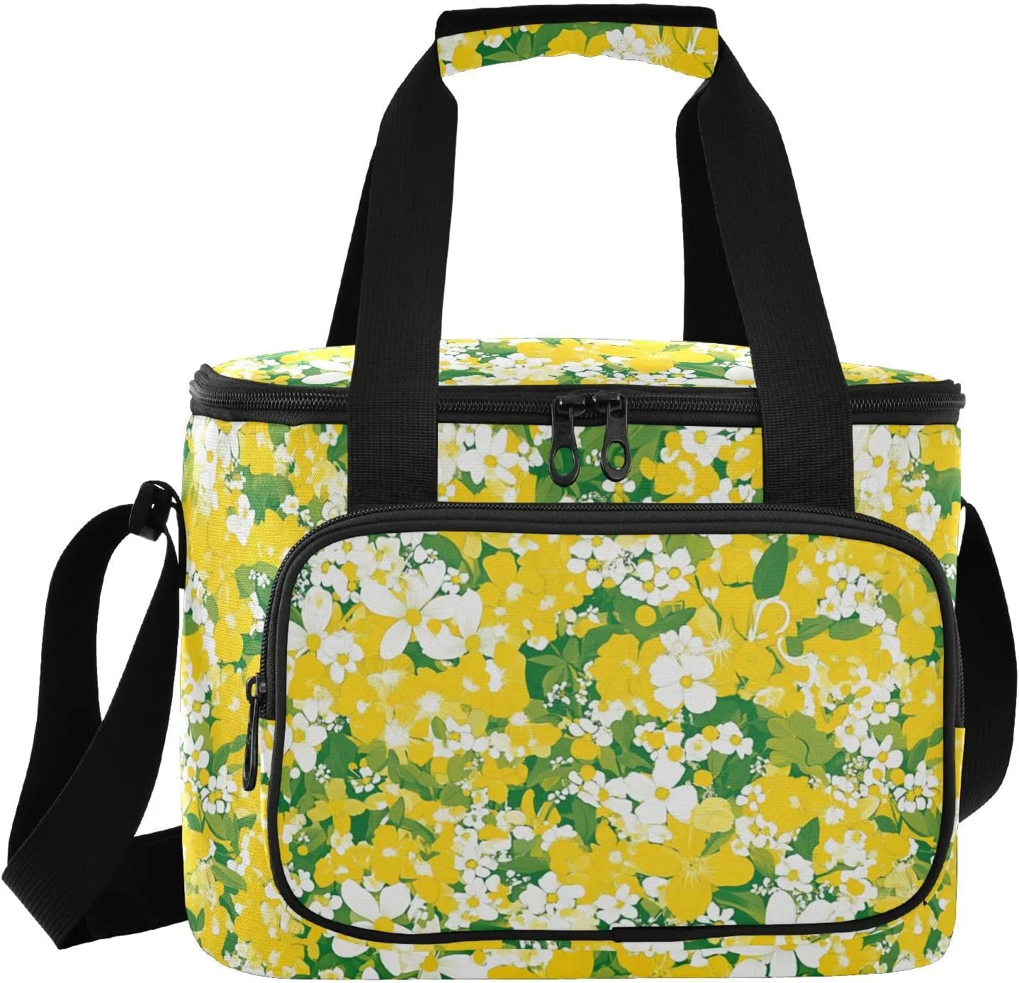 Beauty Spring Flowers Yellow Large Capacity Soft Sided Cooler Bag Hot or Cold Carrier Thermal Insulation Collapsible Soft Cooler for Beach Travel Picnics