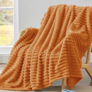 BEDELITE Fall Throw Blanket for Couch - 300GSM Soft & Warm Fluffy Fleece Blanket, Decorative and Giftable Burnt Orange Striped Blankets for Women, Men, 60"x80"