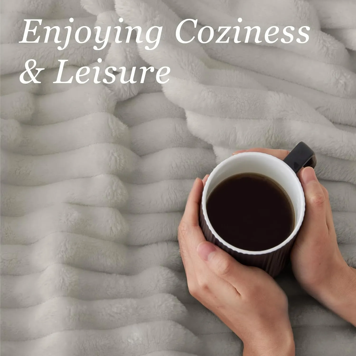 BEDELITE Fleece Throw Blanket for Couch - 300GSM Soft & Warm Fluffy Light Grey Blanket, Decorative and Giftable Striped Blankets for Women, Men, 50"x60"