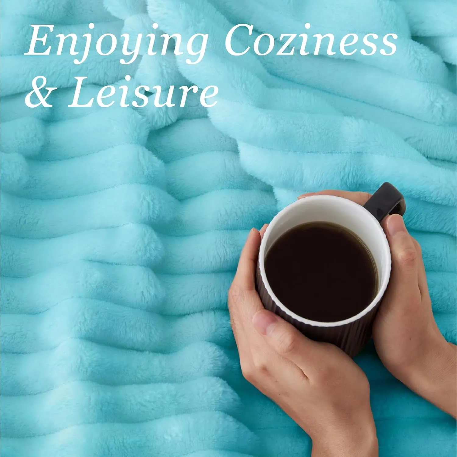 BEDELITE Fleece Throw Blanket for Couch - 300GSM Soft & Warm Fluffy Sky Blue Blanket, Decorative and Giftable Striped Blankets for Women, Men, 50"x60"