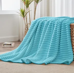 BEDELITE Fleece Throw Blanket for Couch - 300GSM Soft & Warm Fluffy Sky Blue Blanket, Decorative and Giftable Striped Blankets for Women, Men, 50"x60"