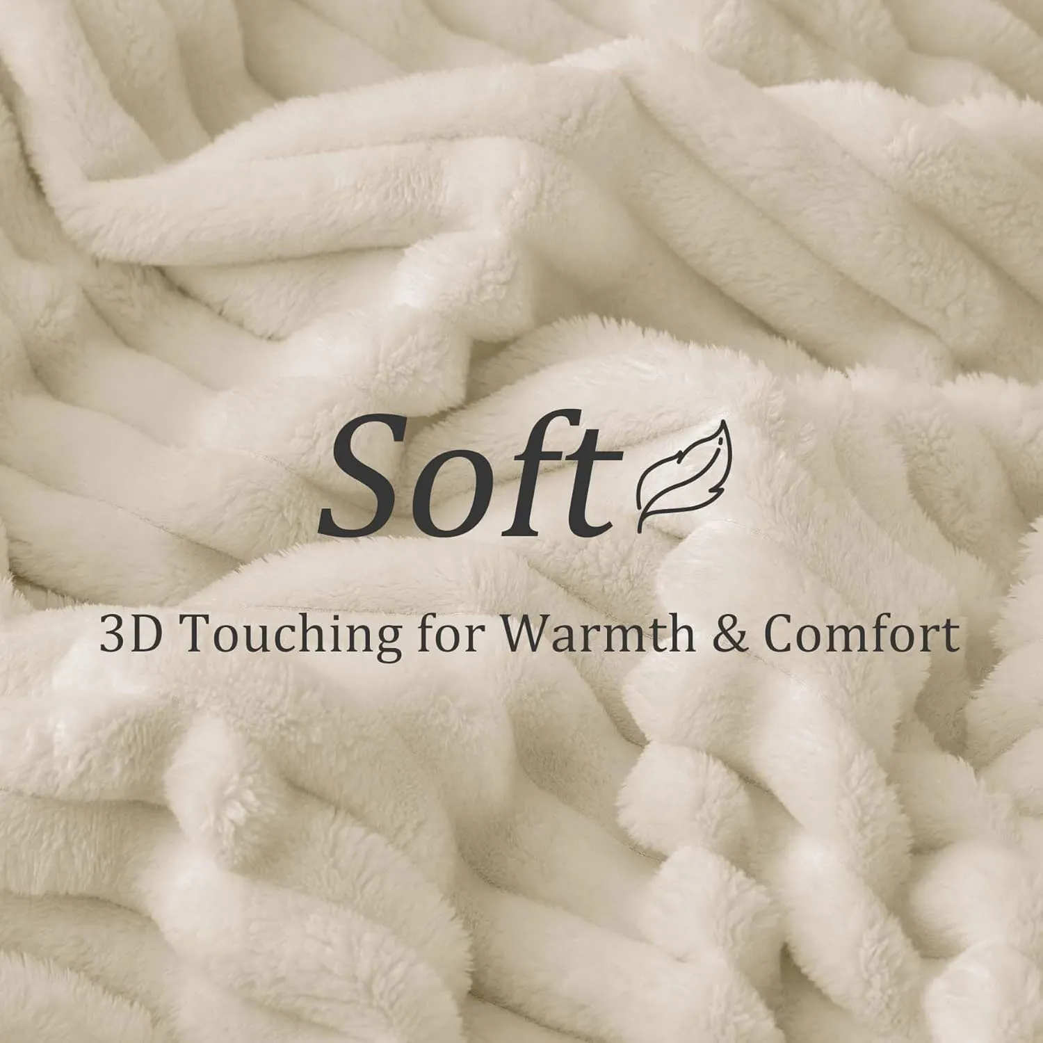 BEDELITE Fleece Throw Blanket for Couch, 300GSM Soft & Warm Fluffy Twin Blanket, Decorative and Giftable Striped Beige Blankets for Women, Men, 60"x80"