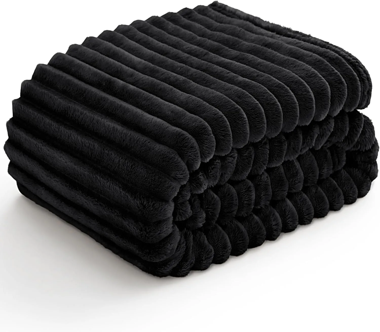 BEDELITE Fleece Throw Blanket for Couch, 300GSM Soft & Warm Fluffy Twin Blanket, Decorative and Giftable Striped Black Blankets for Women, Men, 60"x80"
