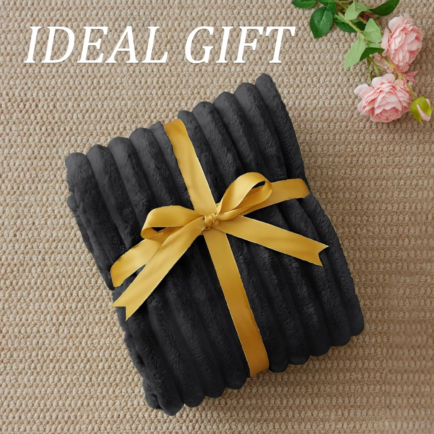 BEDELITE Fleece Throw Blanket for Couch, 300GSM Soft & Warm Fluffy Twin Blanket, Decorative and Giftable Striped Black Blankets for Women, Men, 60"x80"