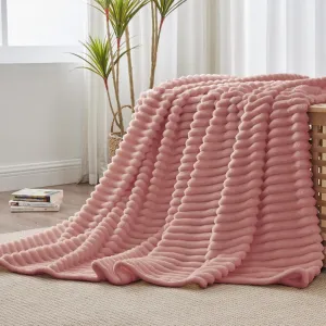 BEDELITE Fleece Throw Blanket for Couch, 300GSM Soft & Warm Fluffy Twin Blanket, Decorative and Giftable Striped Dusty Pink Blankets for Women, Men, 60"x80"