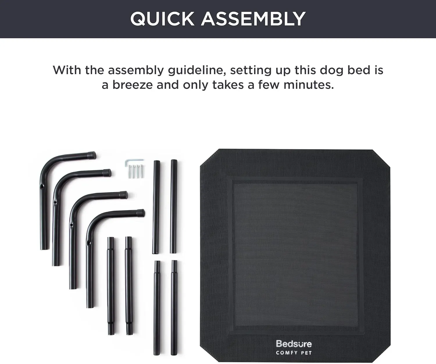 Bedsure Large Elevated/Raised Pet Cots Bed with Skid-Resistant Feet for Large Dogs, Hammock, Indoor & Outdoor, Portable, Frame with Breathable Mesh