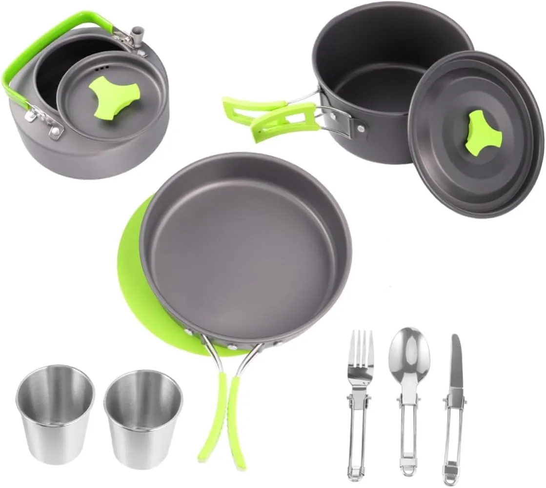 BESPORTBLE 12-Piece Camping Cookware Kit -in-one Portable Cooking Utensil Set Non-Stick Cookware Cutlery for Outdoor Camping
