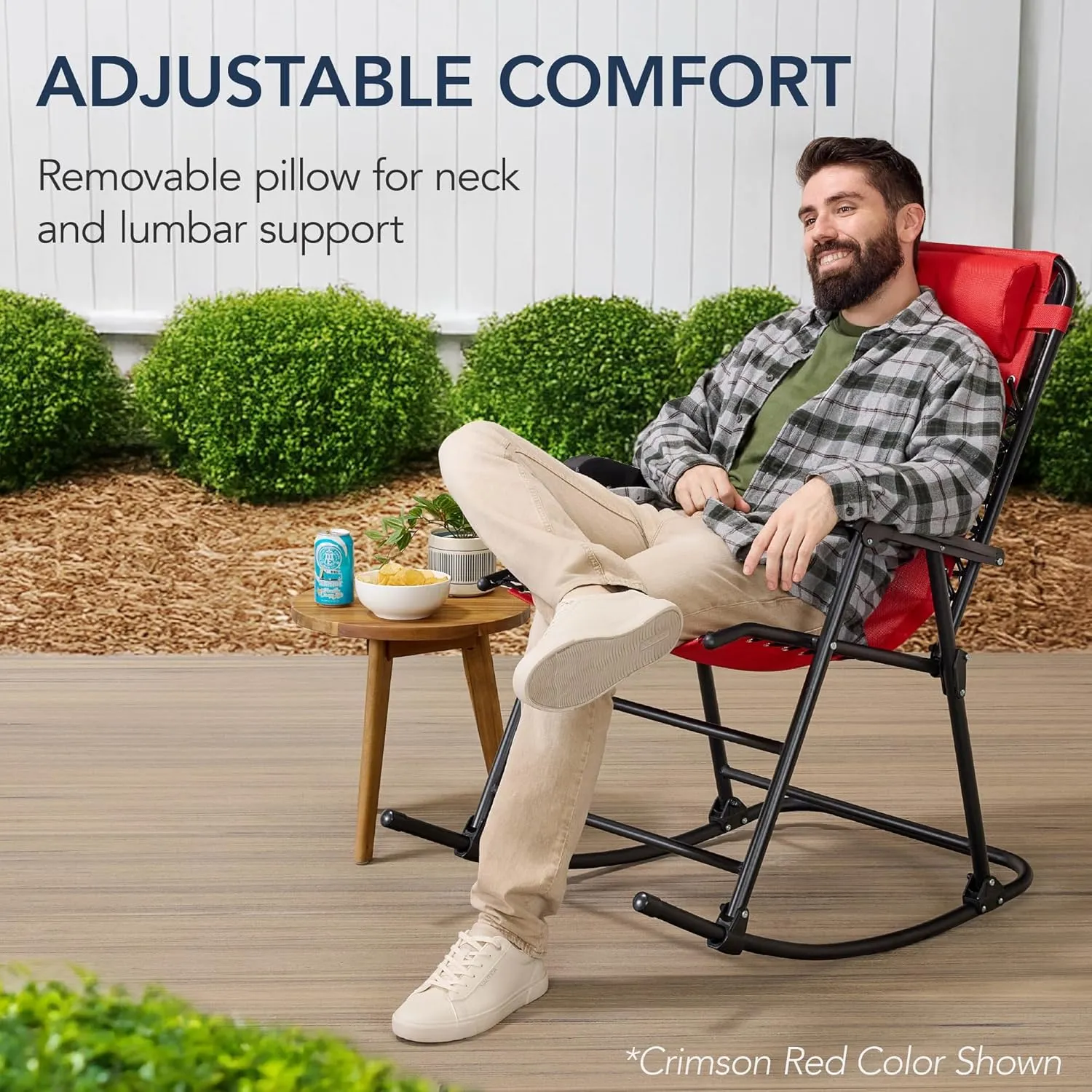 Best Choice Products Outdoor Folding Rocking Chair, Zero Gravity Lounge Chair, Patio Rocker w/Headrest Pillow - Black