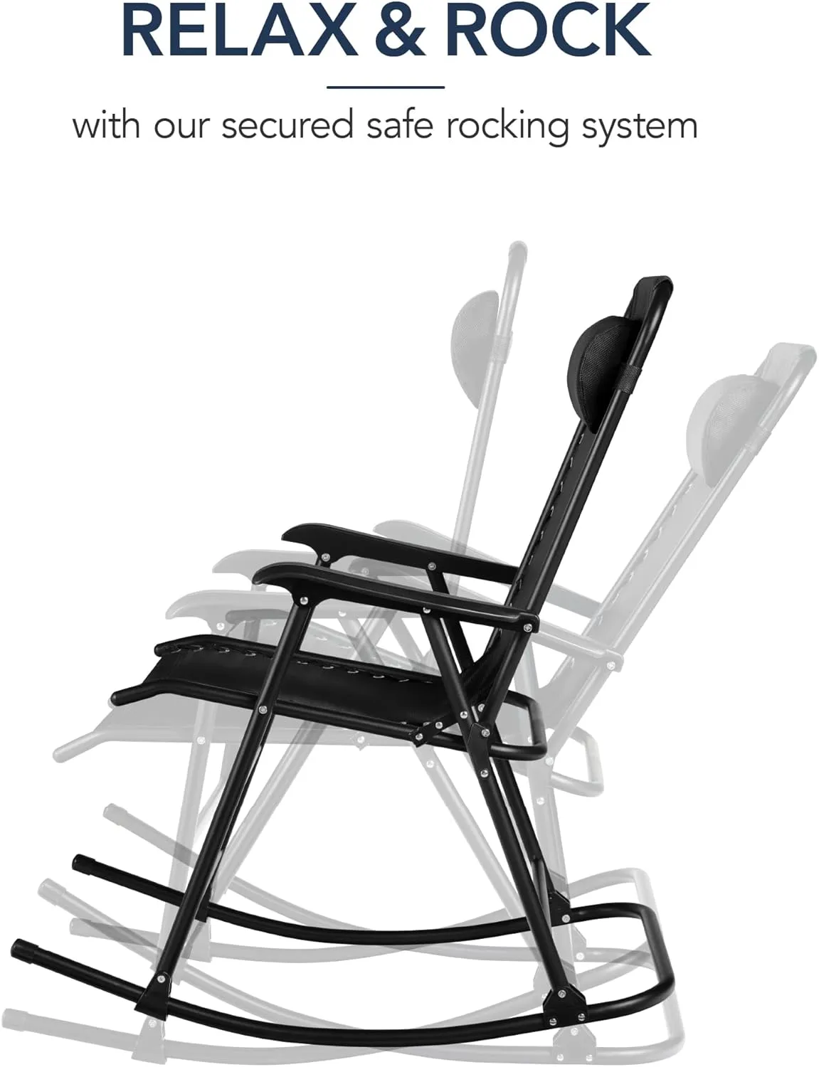Best Choice Products Outdoor Folding Rocking Chair, Zero Gravity Lounge Chair, Patio Rocker w/Headrest Pillow - Black