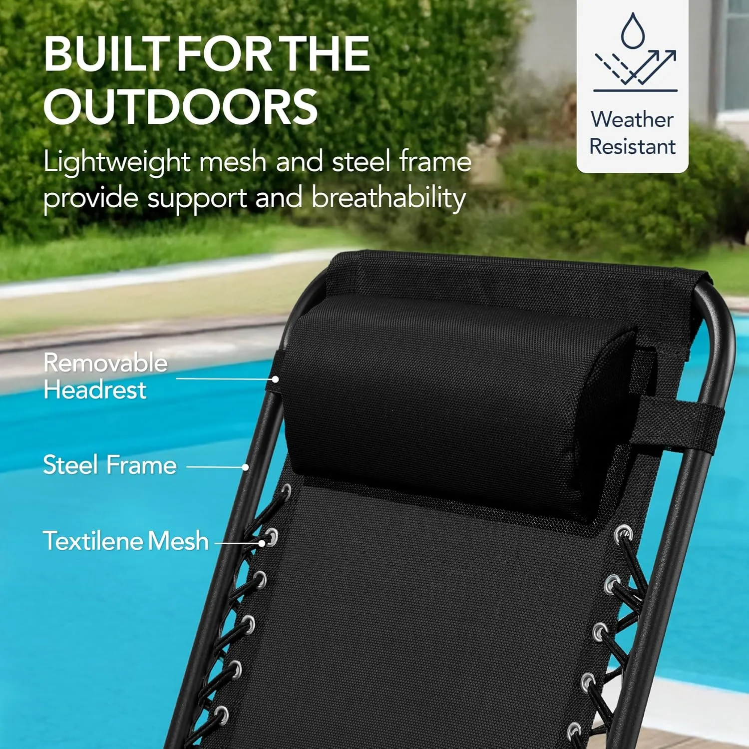 Best Choice Products Outdoor Folding Rocking Chair, Zero Gravity Lounge Chair, Patio Rocker w/Headrest Pillow - Black