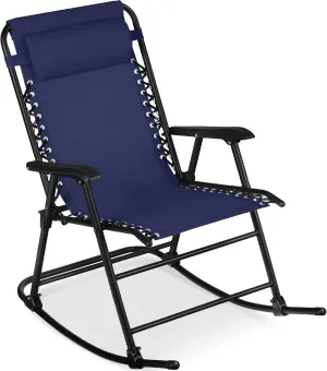 Best Choice Products Outdoor Folding Rocking Chair, Zero Gravity Lounge Chair, Patio Rocker w/Headrest Pillow - Blue