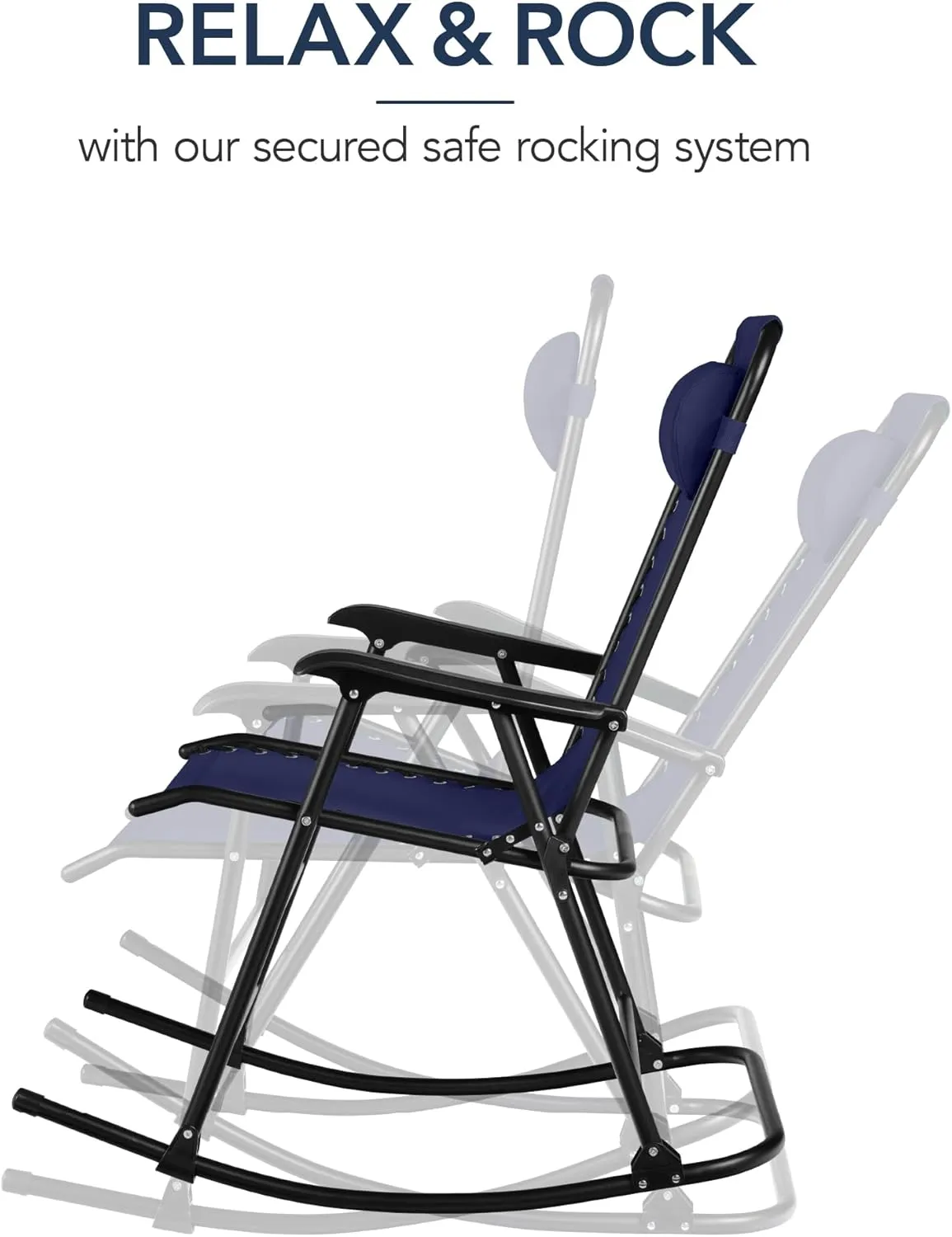 Best Choice Products Outdoor Folding Rocking Chair, Zero Gravity Lounge Chair, Patio Rocker w/Headrest Pillow - Blue