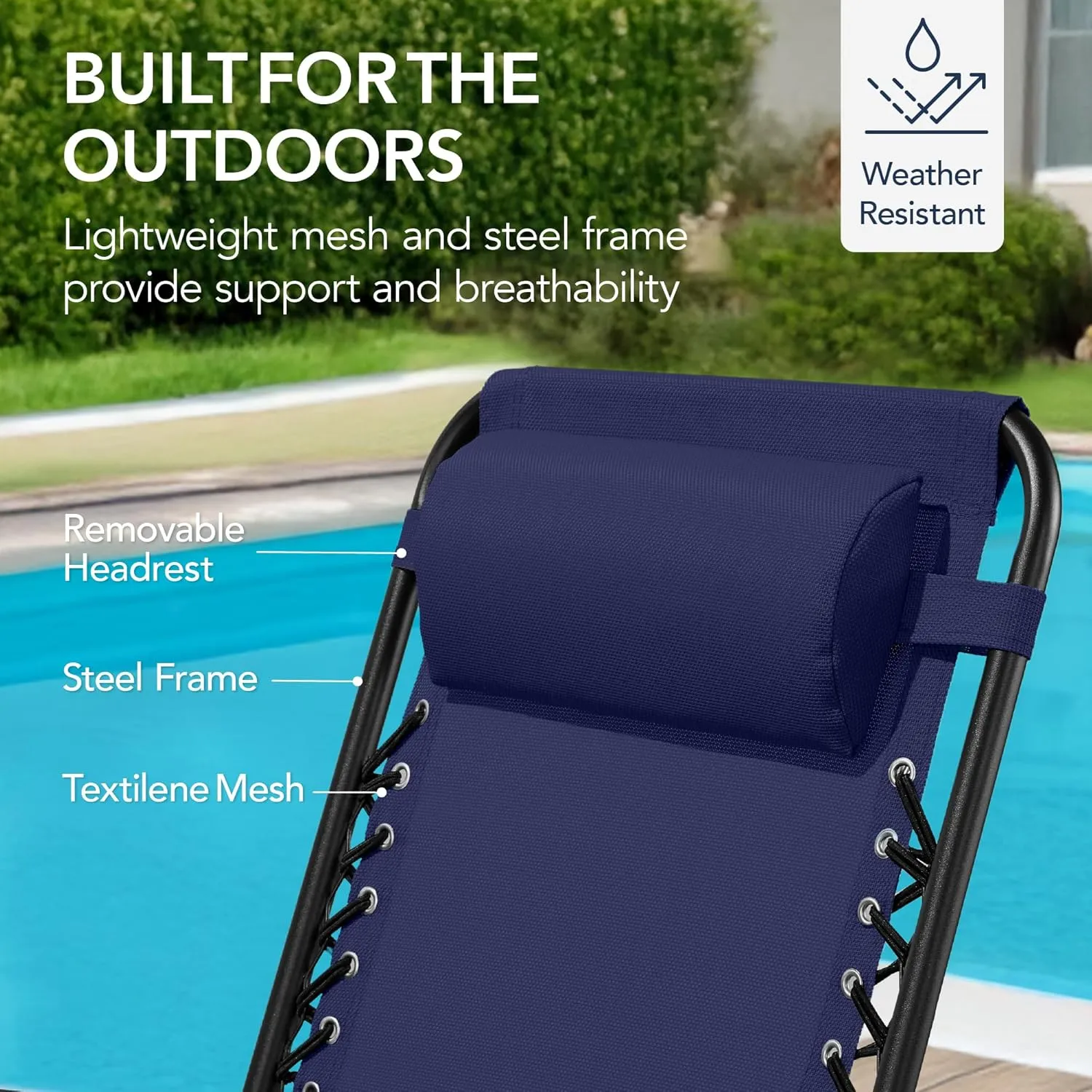 Best Choice Products Outdoor Folding Rocking Chair, Zero Gravity Lounge Chair, Patio Rocker w/Headrest Pillow - Blue