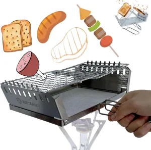 Bestargot 10" Campfire Grill & Camping Toaster for Backpacking Stove Top, Stainless Steel, Foldable, Portable, Compact - Camping Grates Over Fire Pit for Wood Stoves