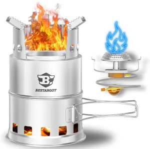 Bestargot Camping Stove, Portable Smokeless Wood Fire Pit, Stainless Steel, Gas Burner Version, Stackable, Windproof, for Camping, Hiking, Fishing, Hunting (Camping GAS Stove)