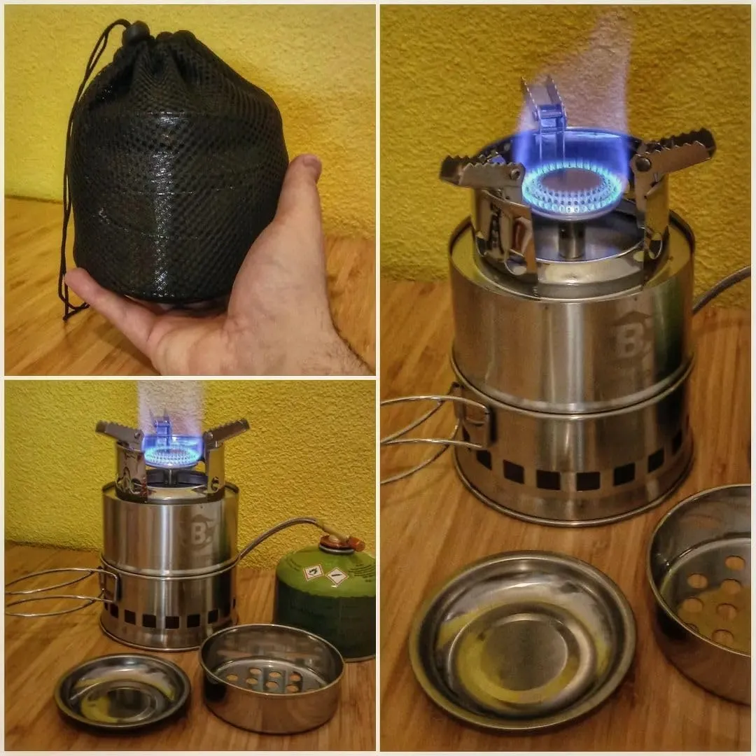 Bestargot Camping Stove, Portable Smokeless Wood Fire Pit, Stainless Steel, Gas Burner Version, Stackable, Windproof, for Camping, Hiking, Fishing, Hunting (Camping GAS Stove)