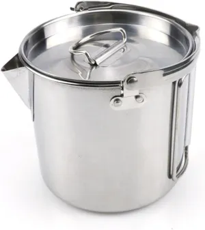 BESTonZON Stainless Steel Kettle Collapsible Outdoor Cooking Pot with Easy Pour Spout Lightweight Compact Design for Camping Hiking and Picnics