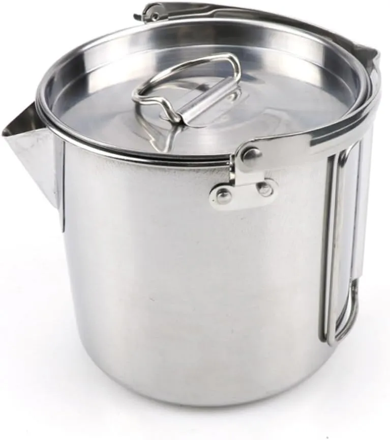 BESTonZON Stainless Steel Kettle Collapsible Outdoor Cooking Pot with Easy Pour Spout Lightweight Compact Design for Camping Hiking and Picnics
