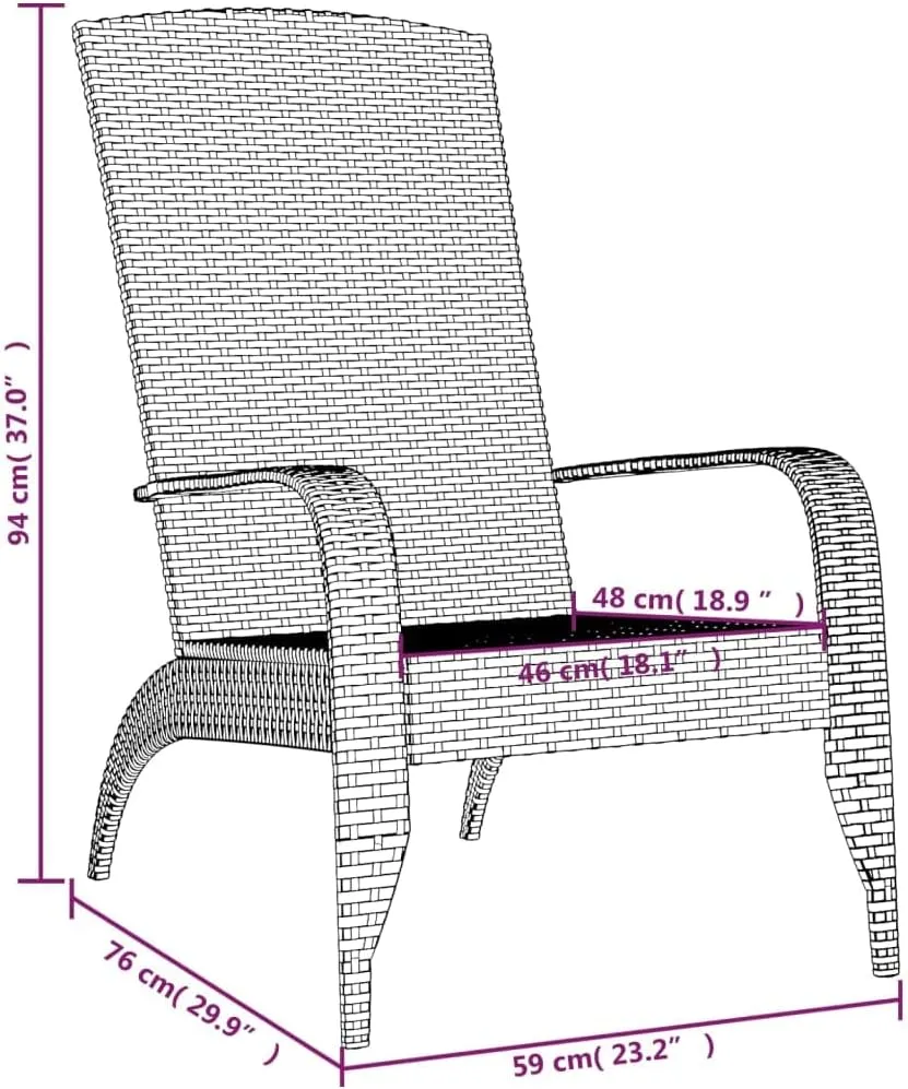 Black Poly Rattan Adirondack Chair Outdoor Patio Furniture with Steel Frame, 37" Height Lounge Chair for Poolside Beach Camping Backyard