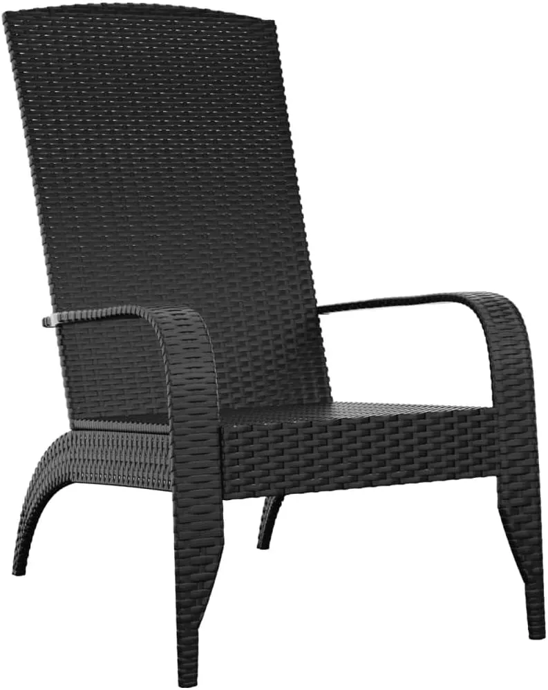 Black Poly Rattan Adirondack Chair Outdoor Patio Furniture with Steel Frame, 37" Height Lounge Chair for Poolside Beach Camping Backyard