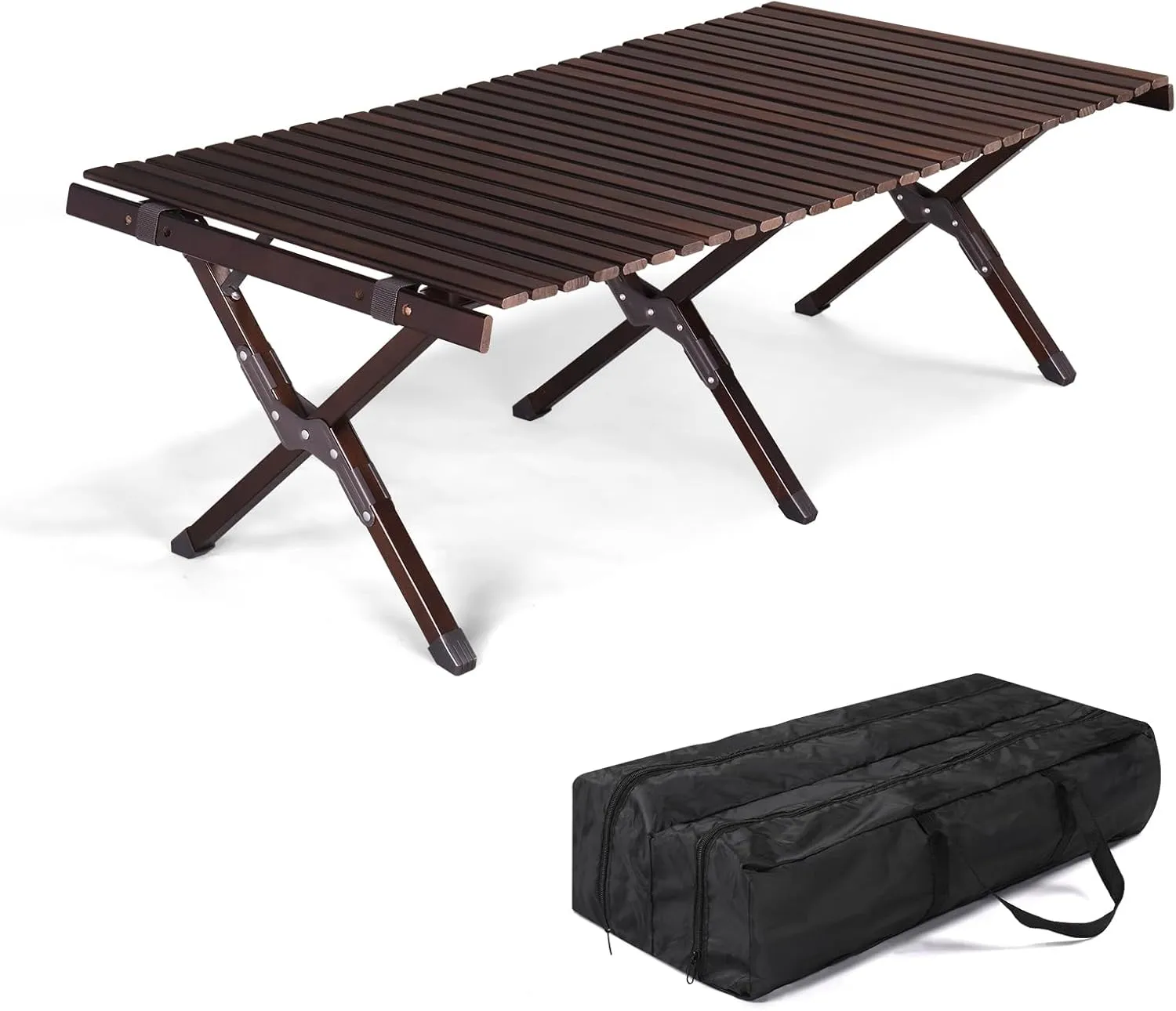 Black Roll Table, Camping Table, Wood Roll Table, Wooden, Outdoor Table, Folding Roll-up Camping Table Portable Picnic Table, Foldable Table for Camping BBQ Party Patio Beach 120 x 60 x 40CM