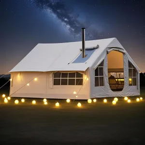 Blow Up Tents 6-8 Man Inflatable Camping Tent,10㎡ Large Glamping Tent with Stove Hole,Easy Setup Large Family Air Tents 4 Season 3000mm Waterproof Pop-Up Pump Up House,Quick to Set Up