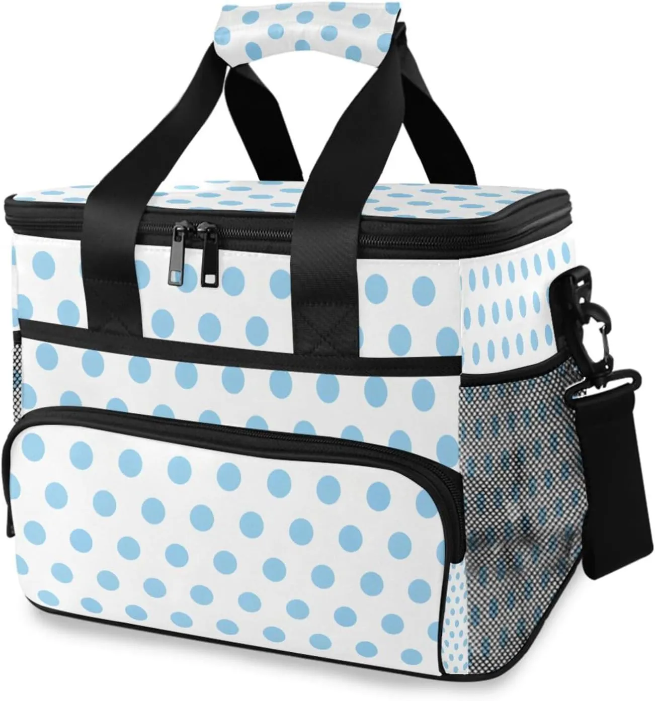 Blue Polka Dot White Cooler Bag Insulated Cooler Soft Sided Cooler 24 Can Portable Picnic Bag Large Leakproof Lunch Bag Box for Beach Grocery Camping Travel Car Men Women