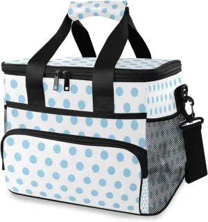 Blue Polka Dot White Cooler Bag Insulated Cooler Soft Sided Cooler 24 Can Portable Picnic Bag Large Leakproof Lunch Bag Box for Beach Grocery Camping Travel Car Men Women