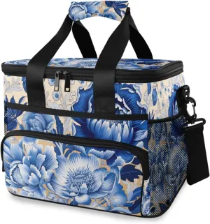 Blue Rose Flower Bohemian Cooler Bag Insulated Cooler Soft Sided Cooler 24 Can Portable Picnic Bag Large Leakproof Lunch Bag Box for Beach Grocery Camping Travel Car Men Women