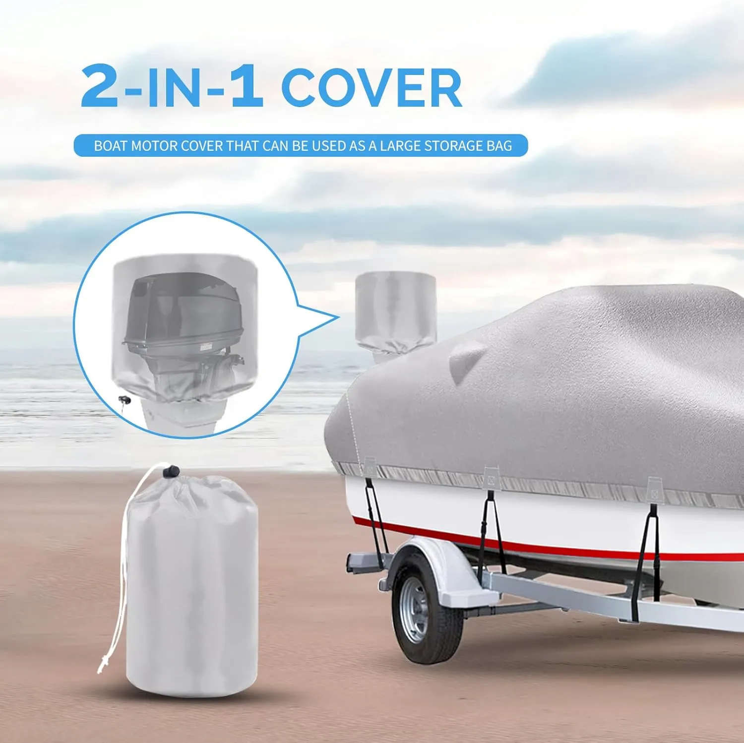 Boat Cover, 16'-18.5' Heavy Duty 1200D Polyester Canvas Trailerable Boat covers, UV Resistant Waterproof Bass Boat Covers with Motor Cover, Fits V-Hull Tri-Hull Boat, Runabout,Fish&Ski Boat